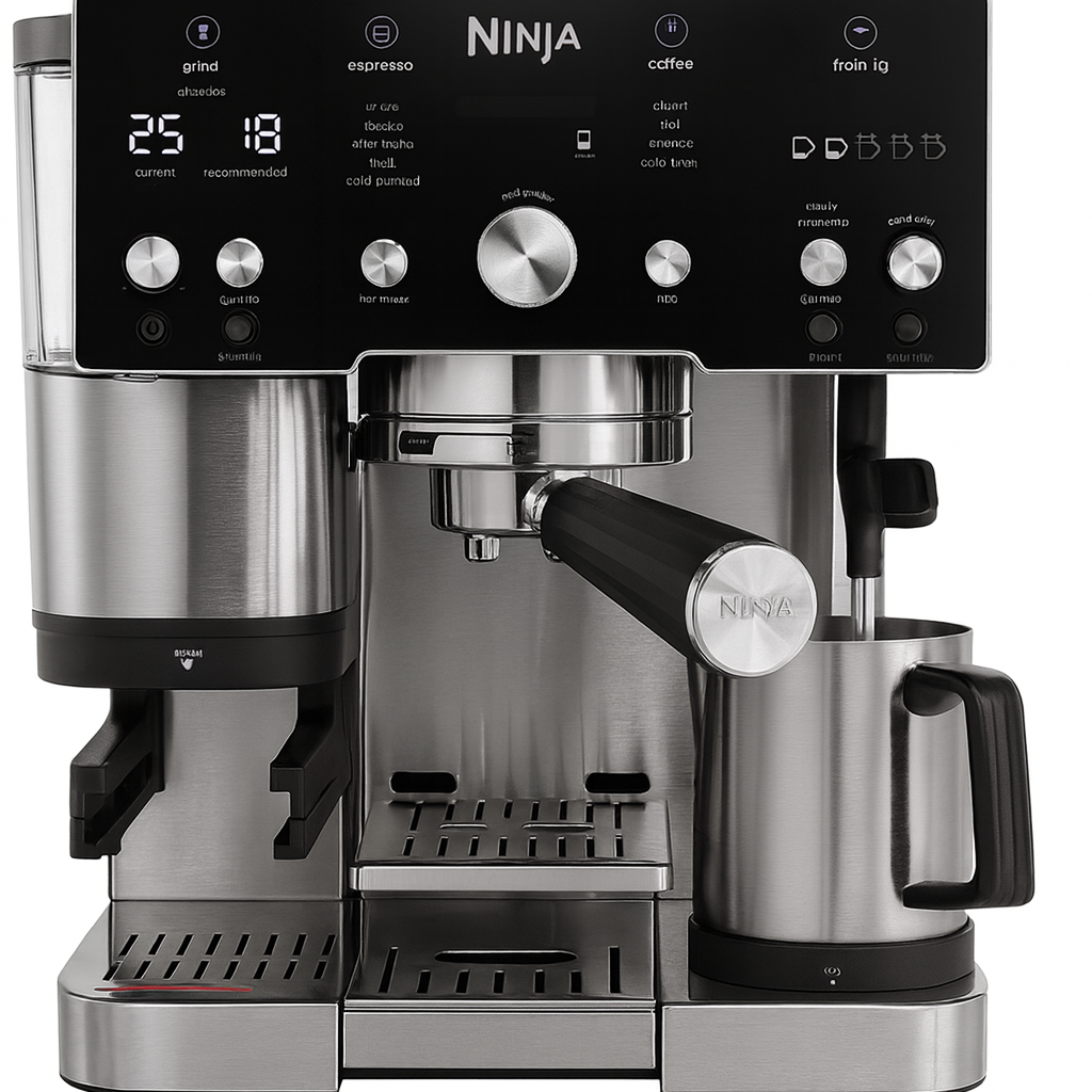 Ninja coffee maker with digital display on a white background